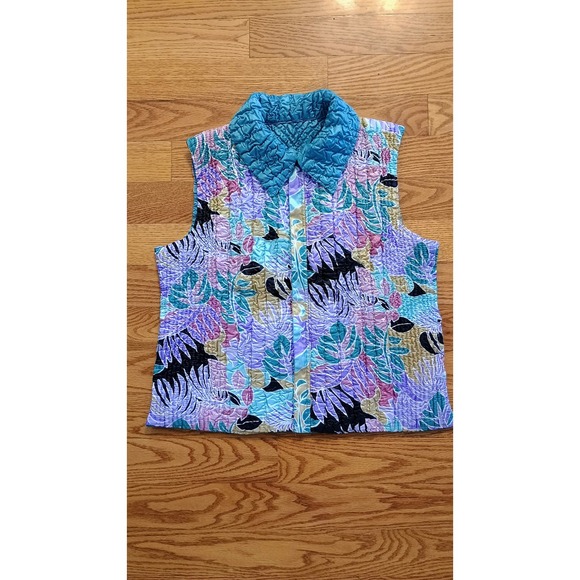 The magic scarf co vintage crinkle Floral Vest Women's‎ S-L Turquoise Blue - Picture 13 of 13